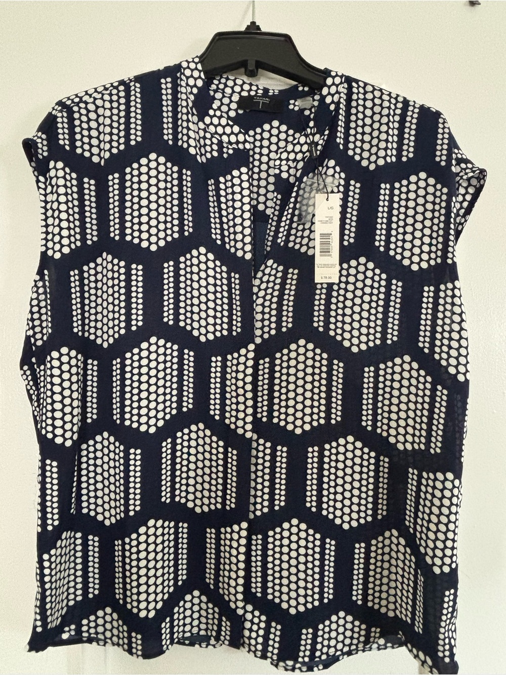 Navy and White Geometric Print Short-Sleeve Shirt -